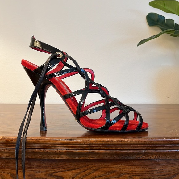 Dolce & Gabbana Ankle Tie Patent Leather Strappy Heels - Picture 1 of 11